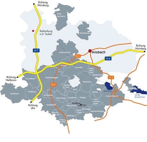 Grau markiert die Mitgliedsgemeinden der Fränkischen Moststraße
